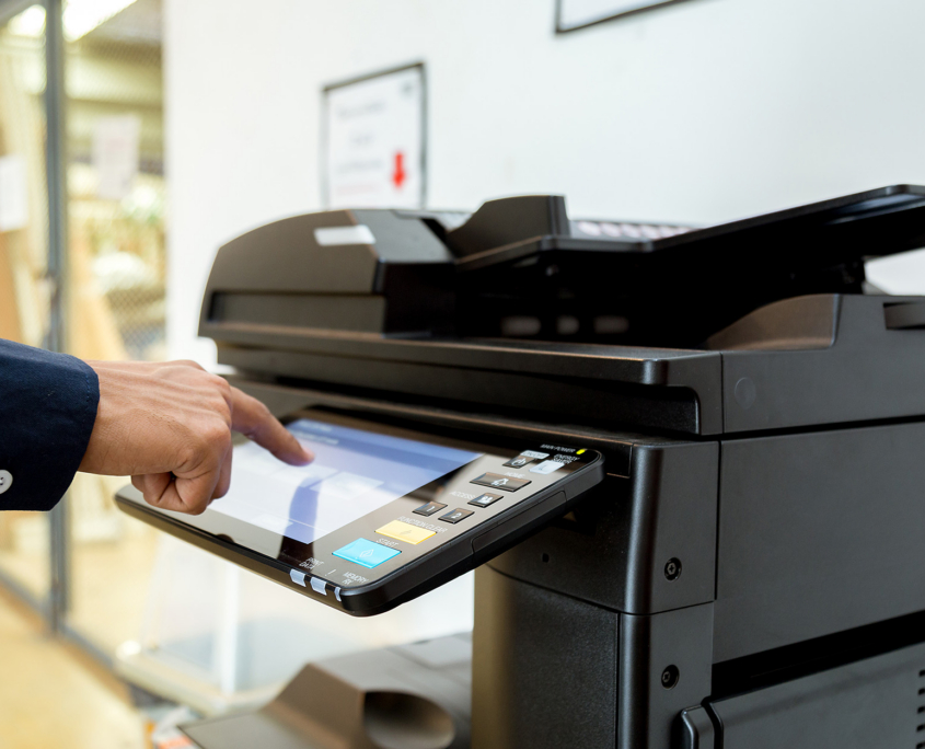 Bussiness Man Hand Press Button On Panel Of Printer