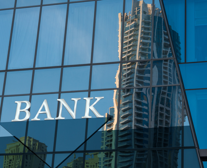 Bank Building Skyscraper Reflecting Building In Glass