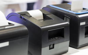 Side View Of Multiple Machines, Paper Slip Exit From Thermal Printer